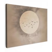 LEINWANDBILD Vogel - Beige - Japanisch Wandbilder 80x60 cm - Taupe, Textil (80/60cm) - MuchoWow