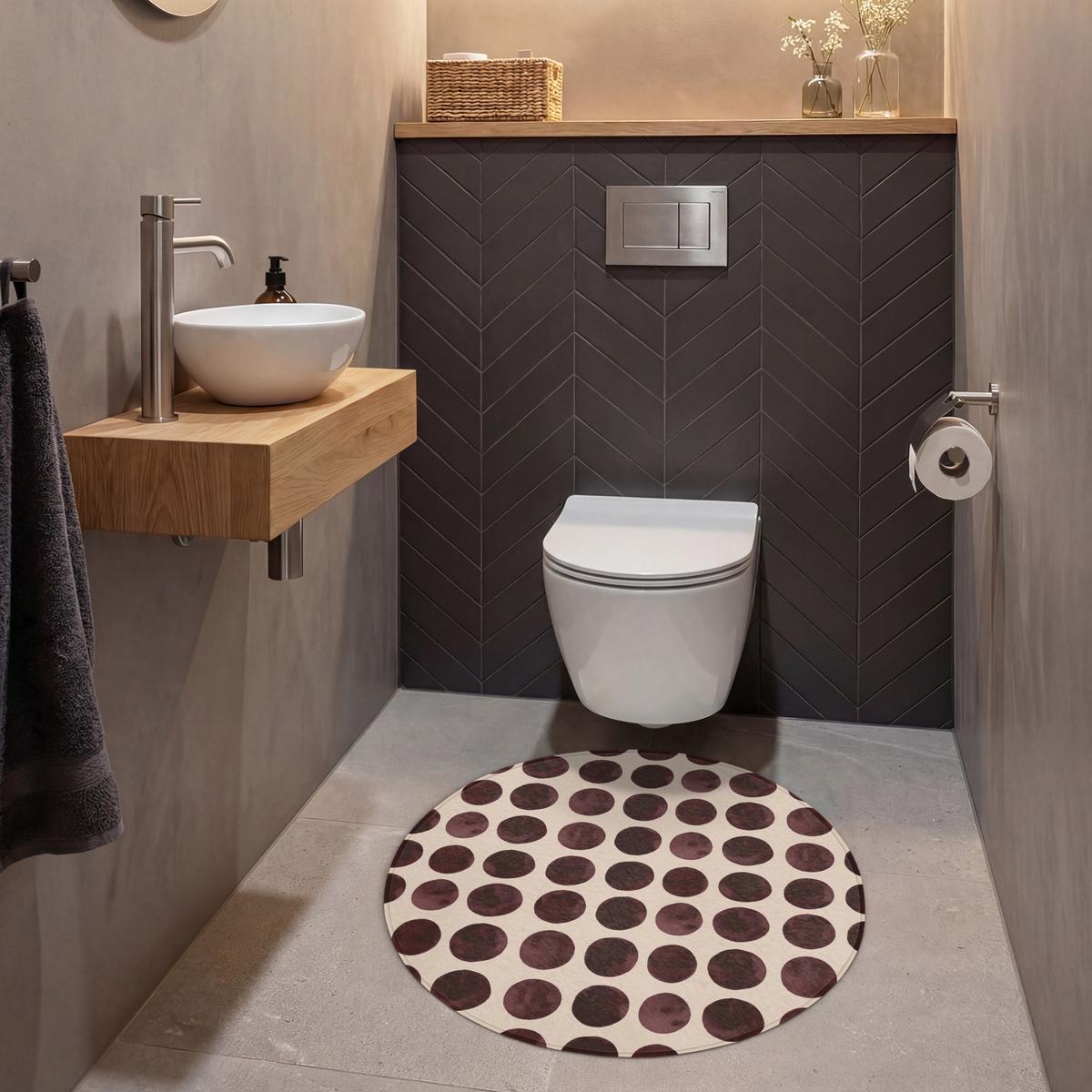 WC-VORLEGER Polka dots - Muster - Braun Toilettenteppich 70x70 cm - Bordeaux, Textil (70/1cm) - OnlyWow