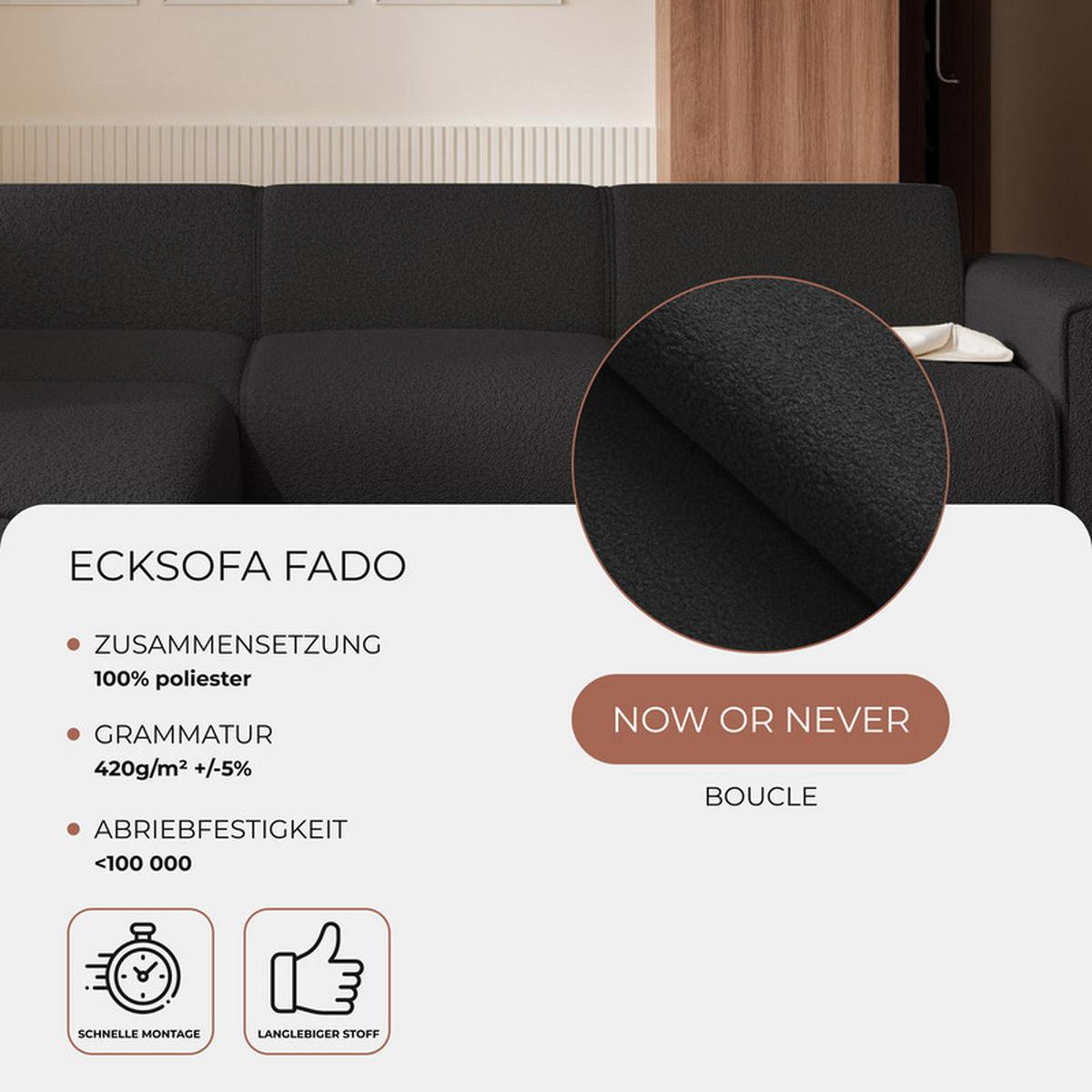 ECKSOFA ZAVO Rechts Feiner Mischstoff in Anthrazit - Anthrazit, Kunststoff/Textil (310/218cm) - Idohome