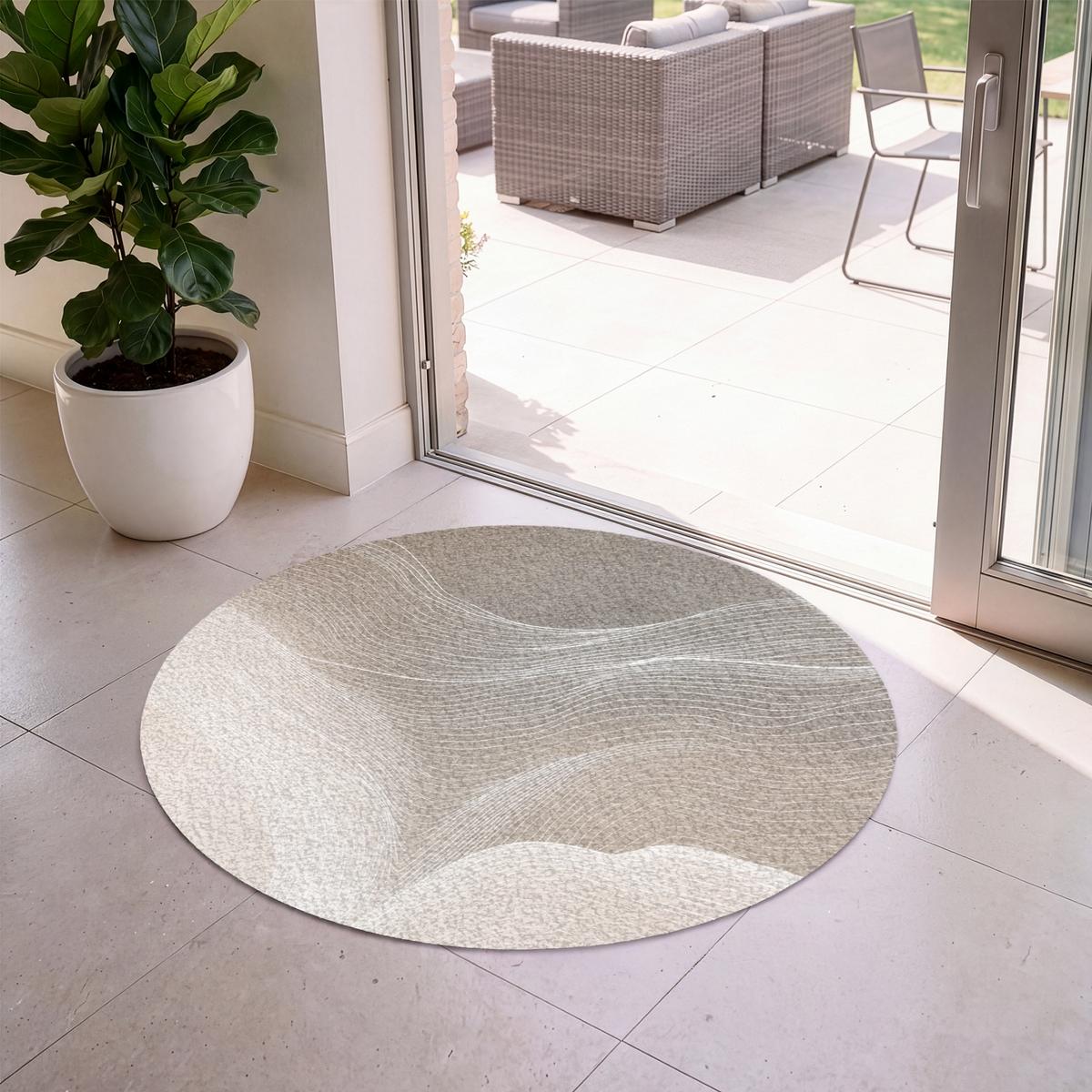 FUSSMATTE Wellenlinien - Luftströme - Harmonisch Schmutzfänger 120x120 cm - Beige, Kunststoff (120/0.4cm) - MuchoWow