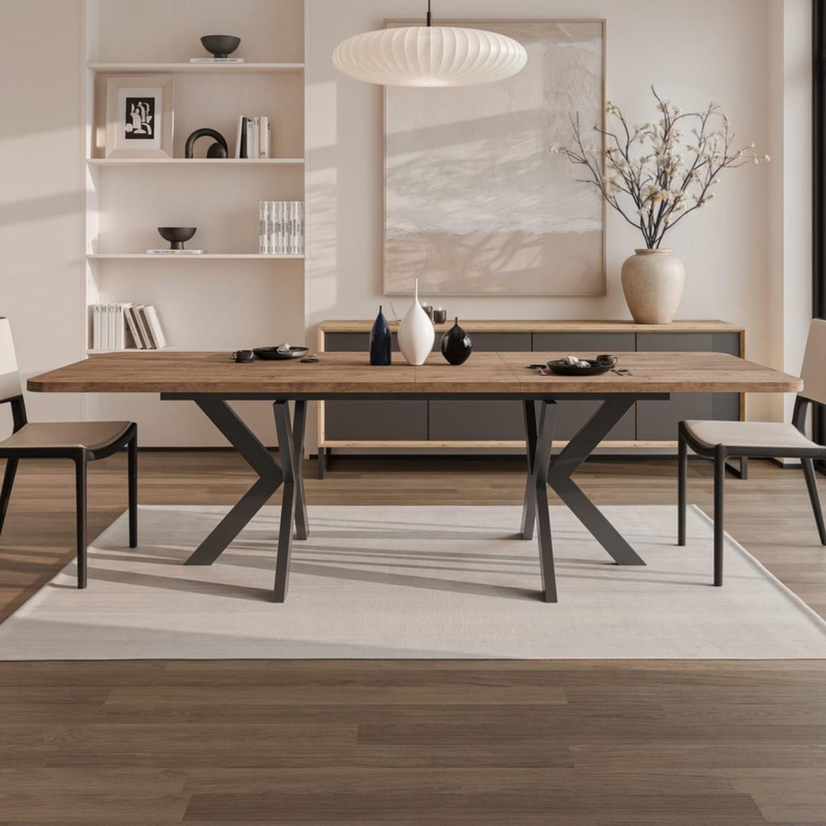 AUSZIEHTISCH DANTON 200/100/76 cm, Schwarz / Lefkas-Eiche - Schwarz/Eiche San Remo, Holzwerkstoff/Metall (100/200/76cm) - Idohome
