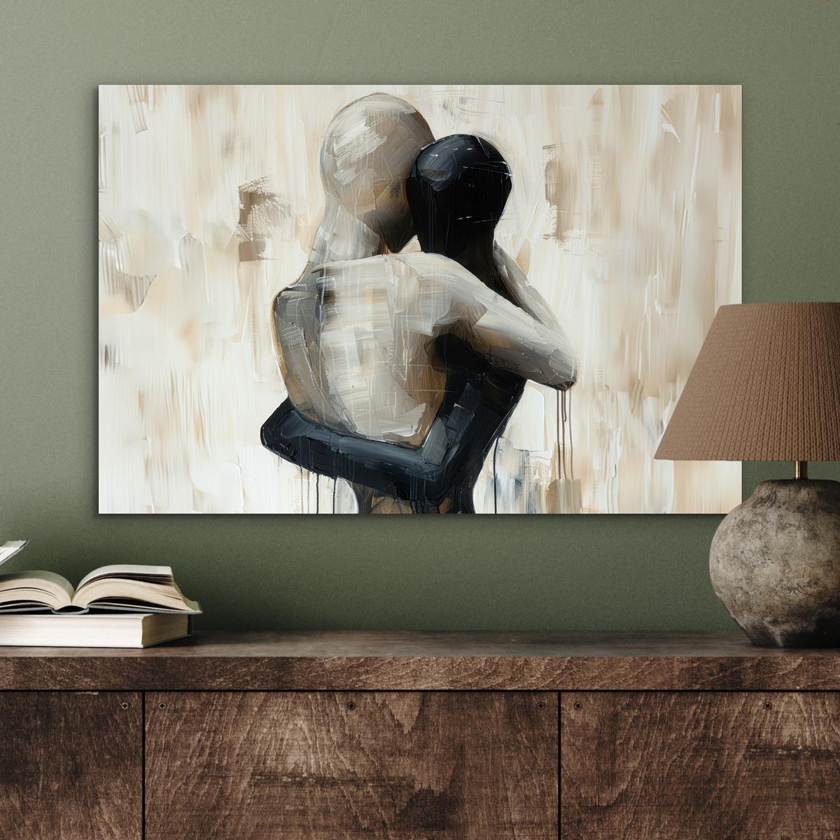 METALLBILD Abstrakt - Liebe - Schwarz und weiß - Modern Wandbild 60x40 cm - Schwarz, Metall (60/40cm) - MuchoWow