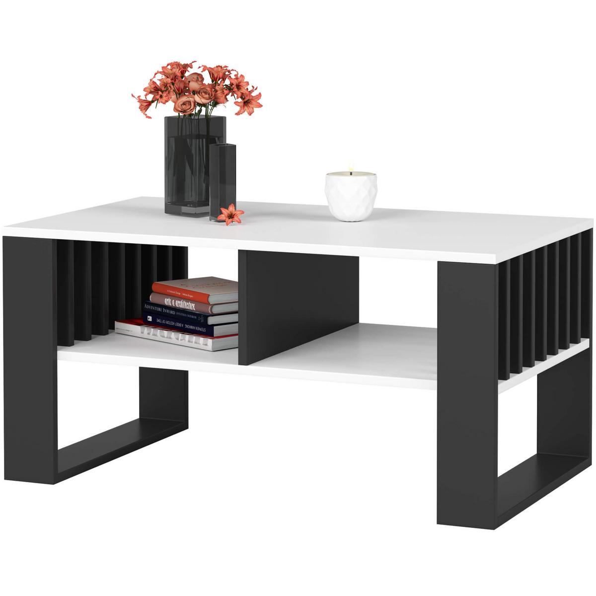 COUCHTISCH Weiß, Schwarz 45/92/53 - Schwarz/Weiß, Textil (53/92/45cm) - RAUMHIRSCH FURNITURE