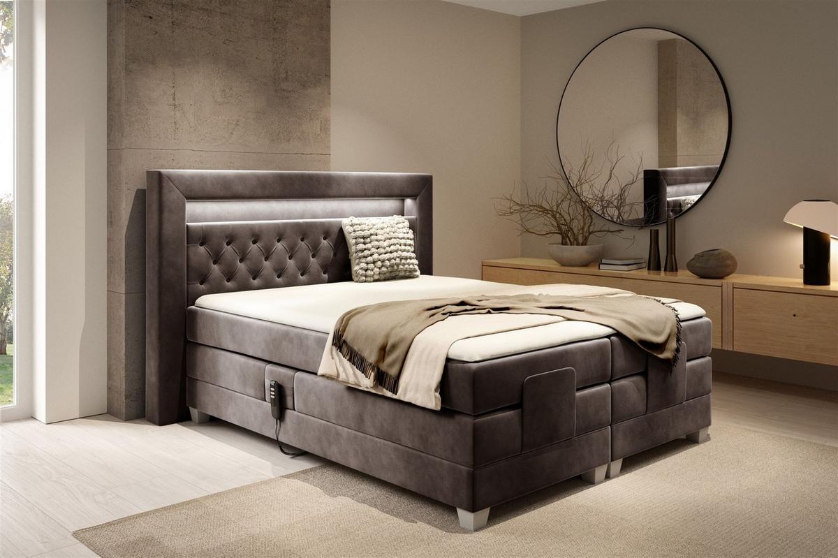 BOXSPRINGBETT Bett Elektrisch Armando - Mokka, Holzwerkstoff/Textil (200/200cm) - Fun Möbel