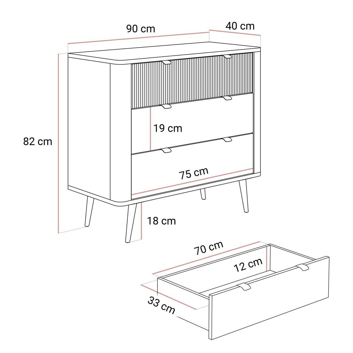 KOMMODE für das Wohnzimmer AUTUMN 3S auf hohen Beinen, Kaschmir / Grauer Stein - Beige, Holzwerkstoff (90/82/40cm) - Lookway