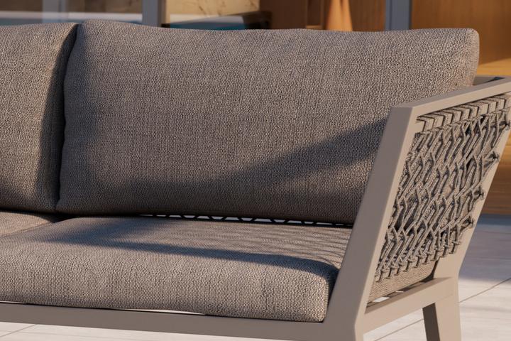 Loungegarnitur Kissen grau Bezüge waschbar Gestell Aluminium pulverbeschichtet Textilgeflecht Webstoff