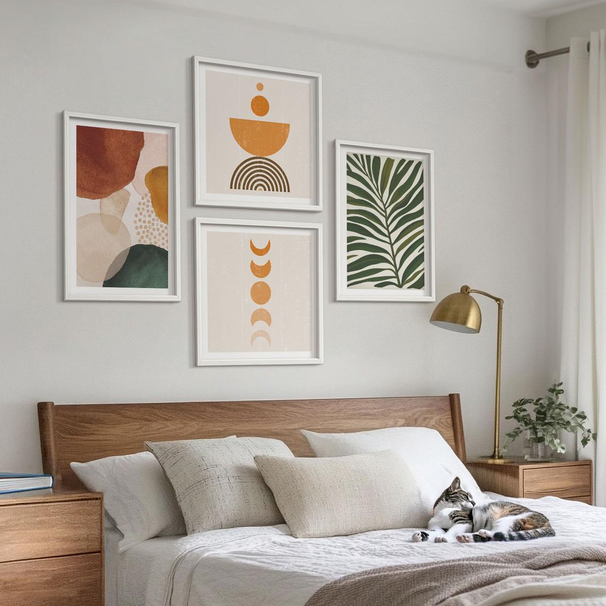 BILDER SET 4er Set - 50x50 cm & 40x60 cm Weißer Rahmen - Abstrakte Blattformen - Weiß, Kunststoff (50/50cm) - TULUP