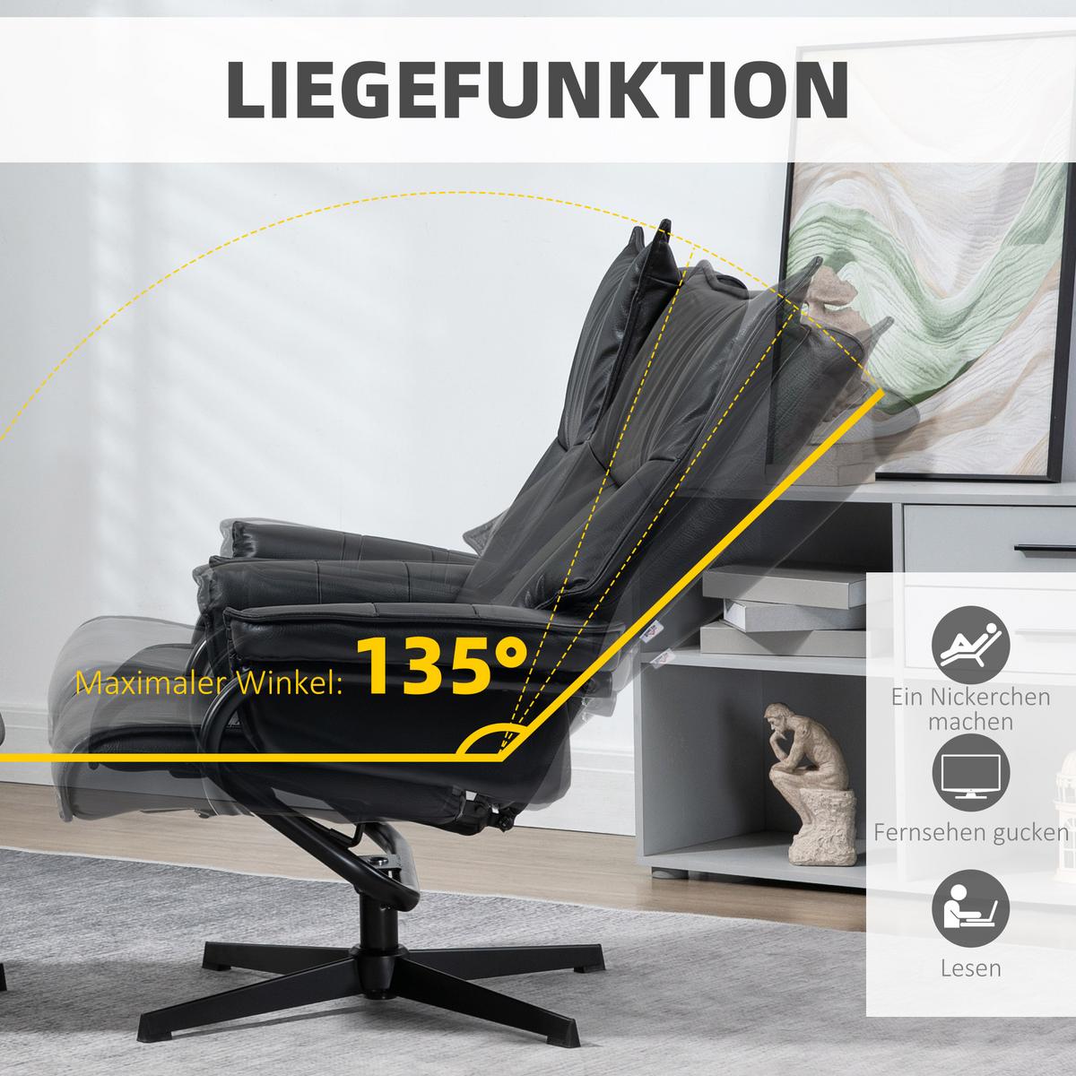 RELAXSESSEL, Kunstleder, Stahl, Schwarz - Schwarz, Kunststoff (84/101/75cm) - HOMCOM