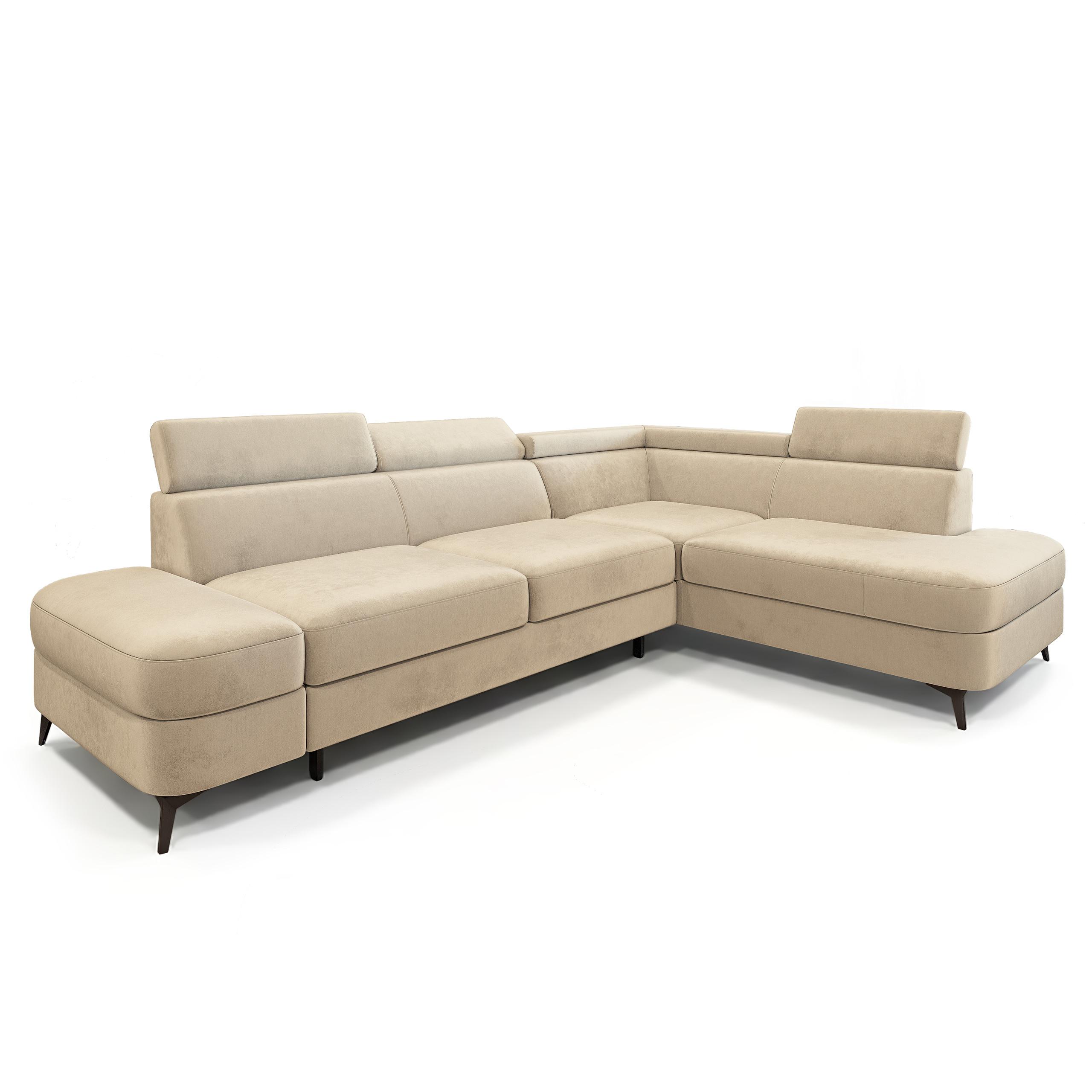 ECKSOFA AVISE M R-S Creme Velours-Stoff mit Schlaffunktion - Creme, Holzwerkstoff/Textil (268/195cm) - MASSENO