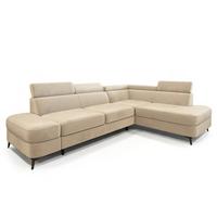 ECKSOFA AVISE M R-S Creme Velours-Stoff mit Schlaffunktion - Creme, Holzwerkstoff/Textil (268/195cm) - MASSENO
