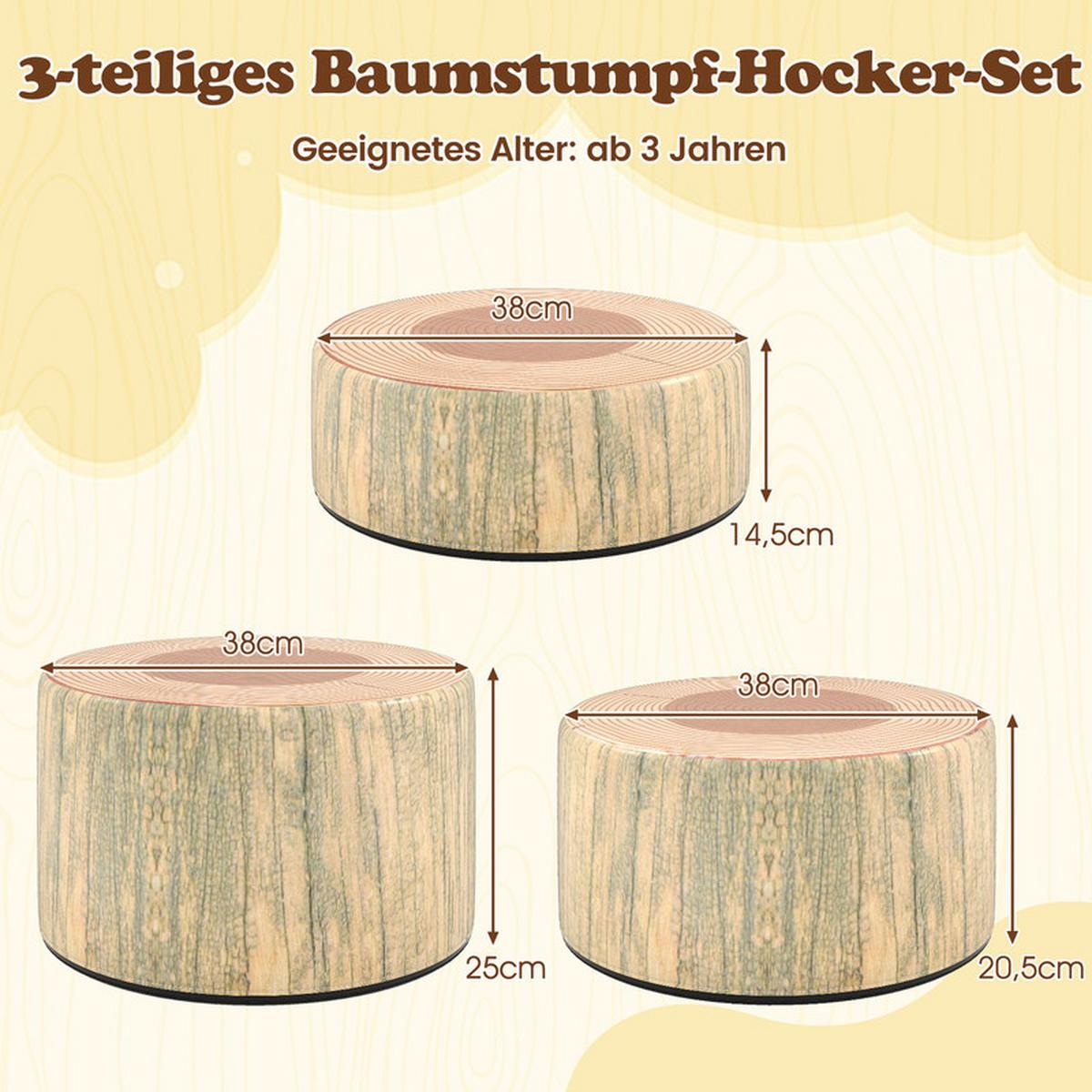 KINDERSITZGRUPPE aus Holz mit Muster grün(3-tlg) - Grün, Leder (38/25/38cm) - COSTWAY