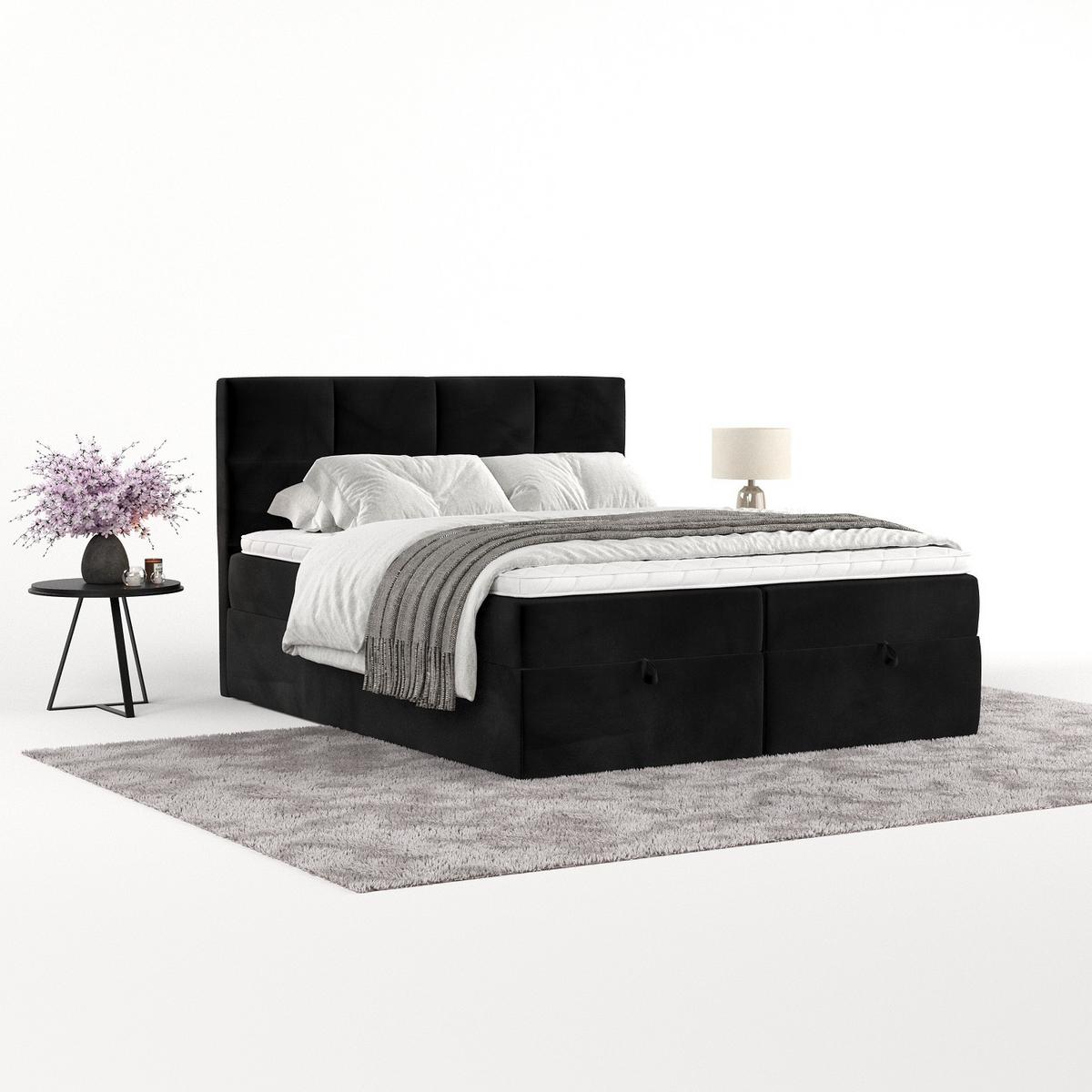 BOXBETT Velto 200/200 cm Schwarz im Kronos Stoff - Schwarz, Holz/Holzwerkstoff (200/200cm) - AltaBeds