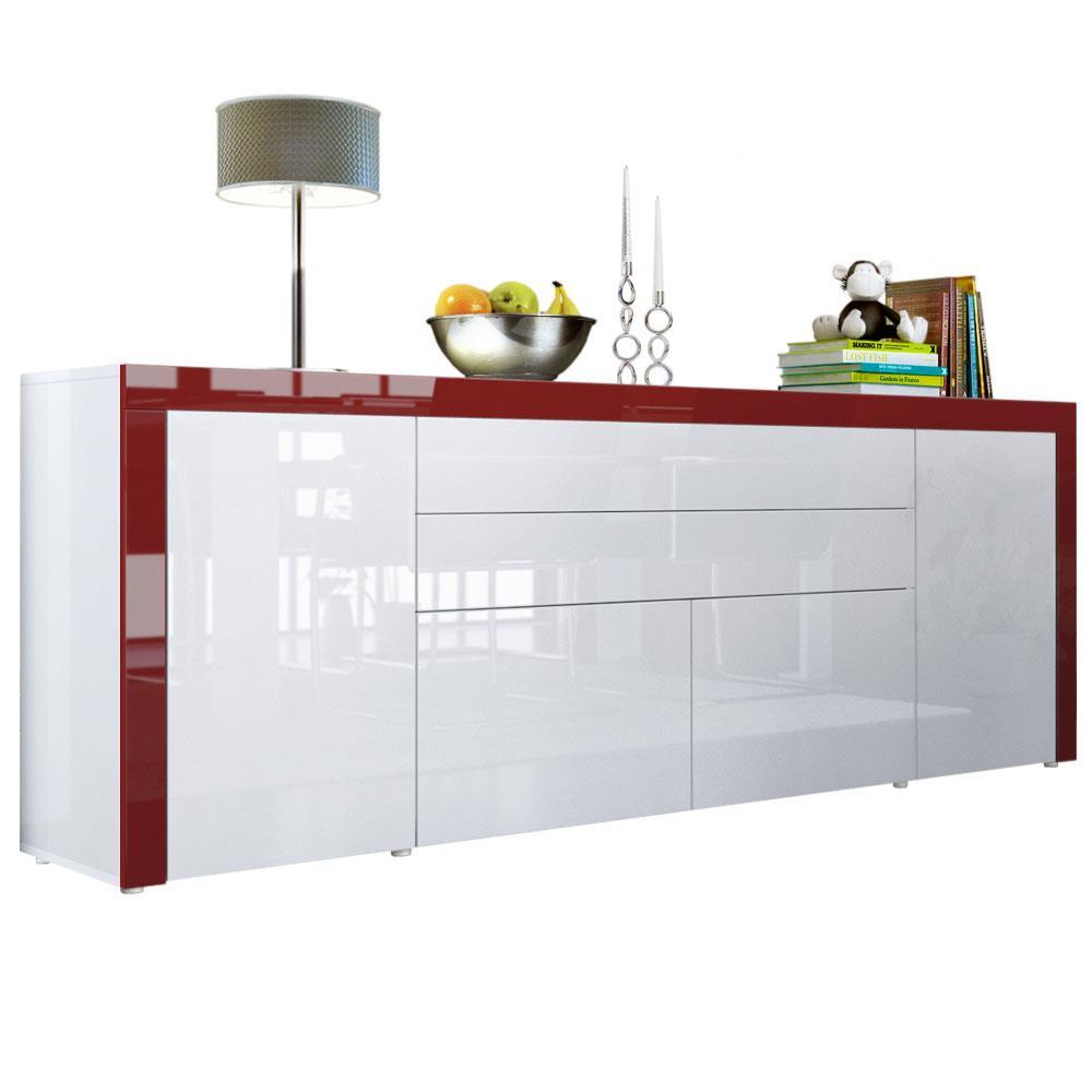 SIDEBOARD La Paz Weiß Hochglanz / Bordeaux Hochglanz - Weiß Hochglanz/Rot, Holzwerkstoff (200/72/35cm) - Vladon