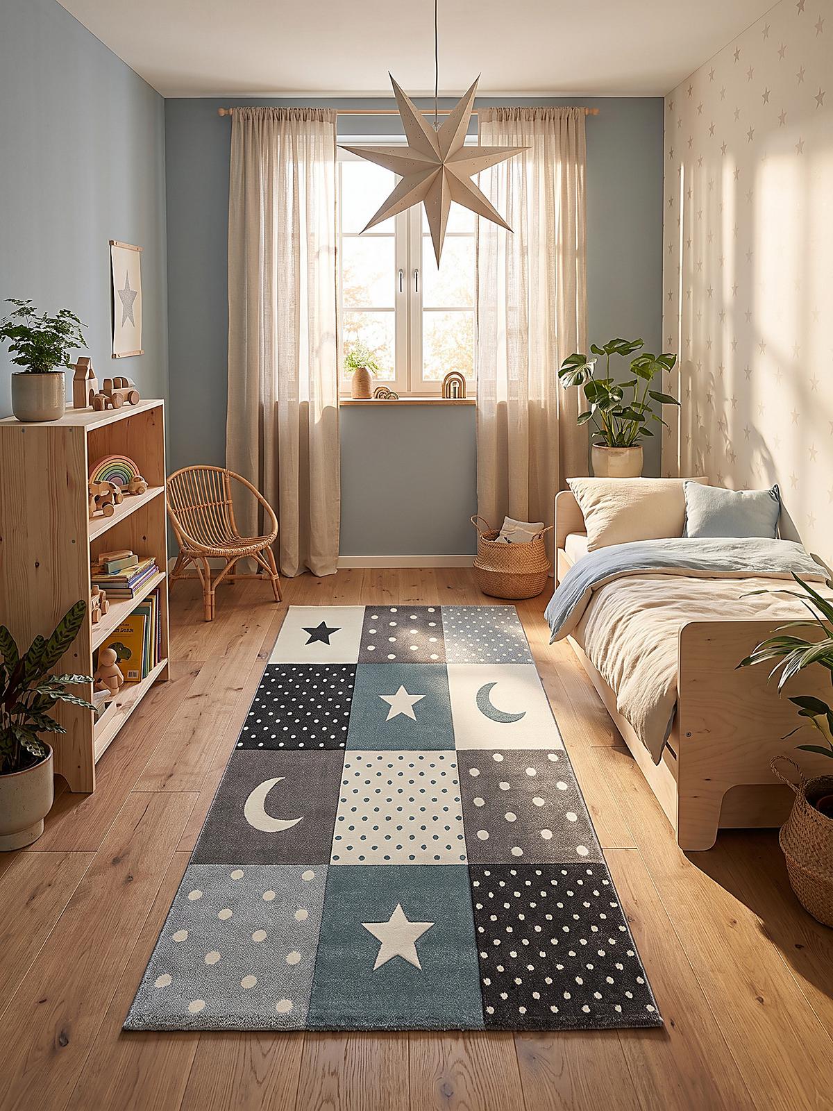 KINDERTEPPICH Kurzflor Sterne IDRO Polypropylen Blau 80 x 150 cm - Blau, Textil (80/150cm) - KADIMA DESIGN