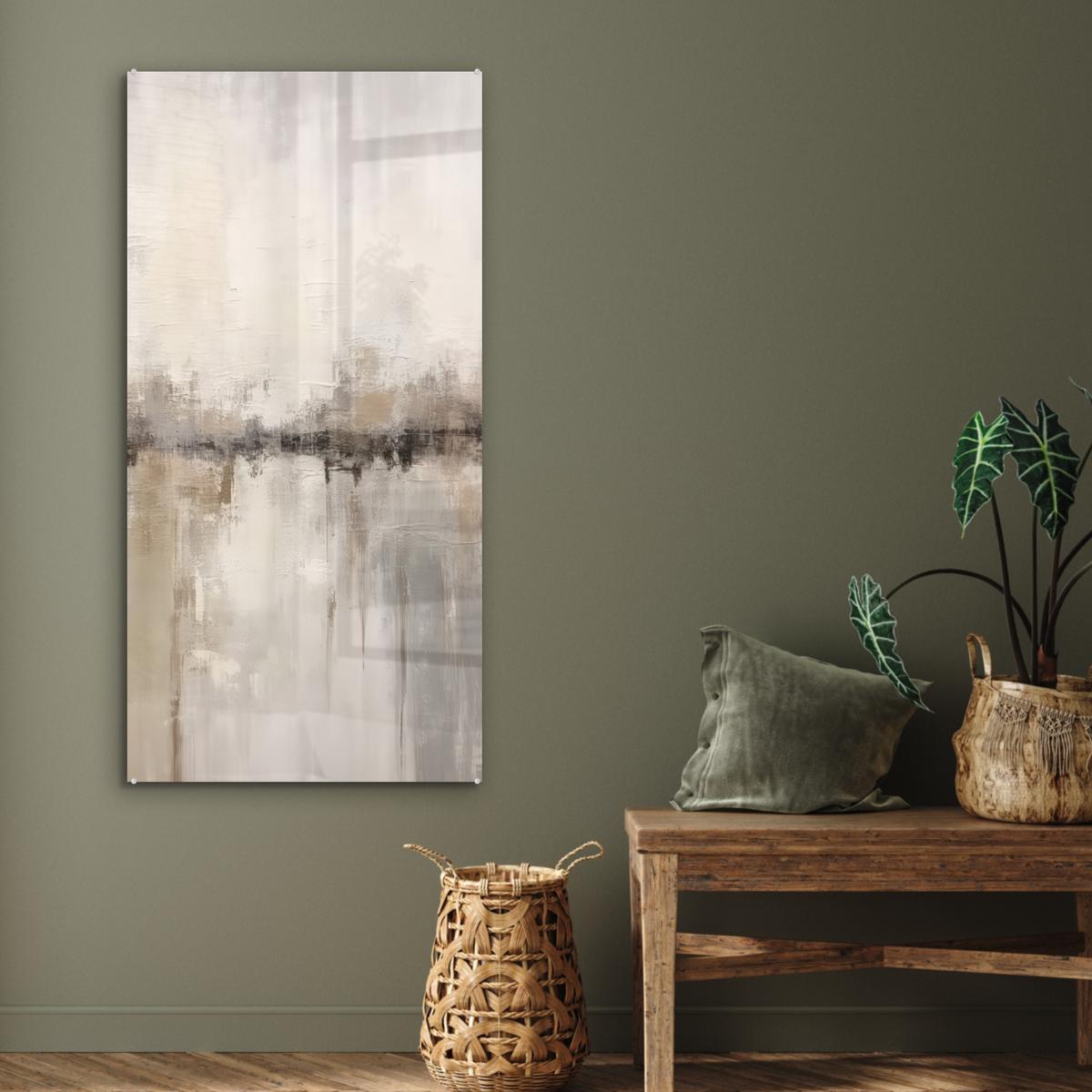 ACRYLGLASBILD Moderne Kunst - Abstrakt - Beige 60x120 cm - Beige, Glas (60/120cm) - MuchoWow