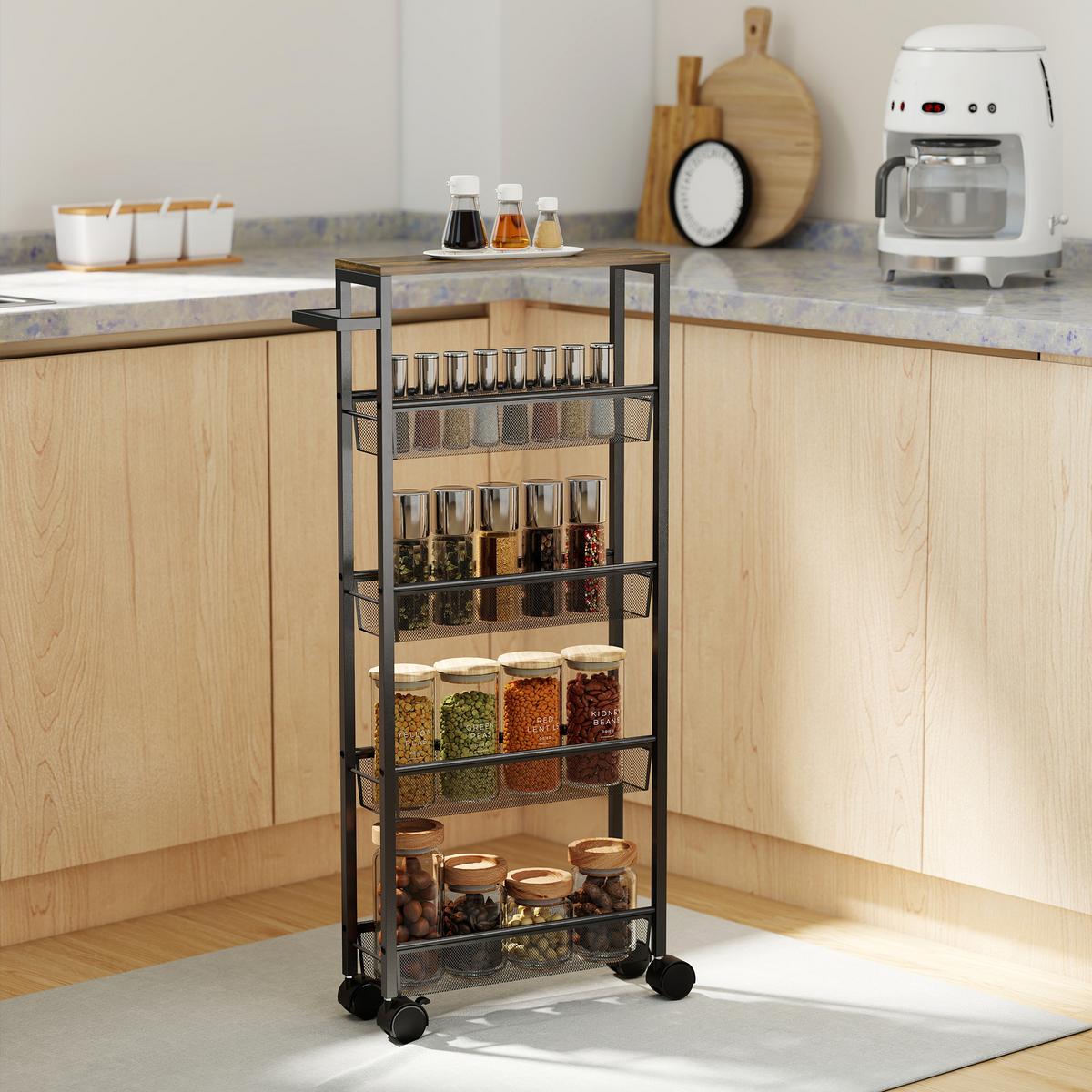 KÜCHENWAGEN Metall Spanplatte Schwarz - Schwarz, Holzwerkstoff/Metall (13/96.5/47cm) - HOMCOM