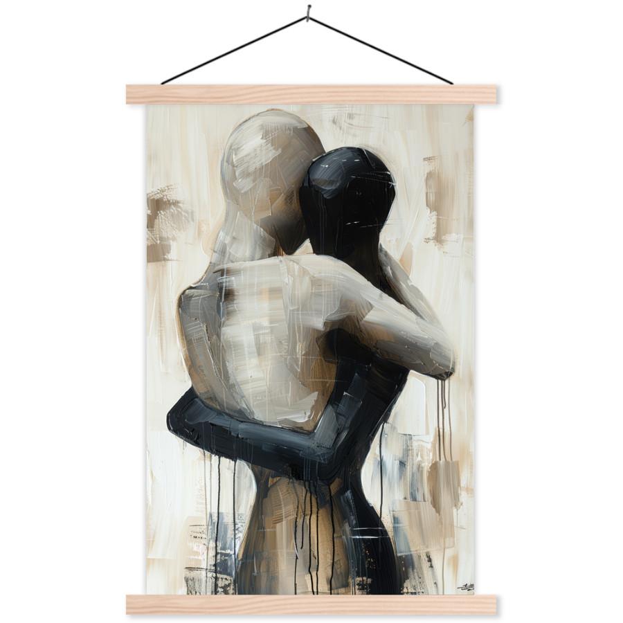 POSTER MIT MAGNETLEISTEN Abstrakt - Liebe - Schwarz und weiß - Modern Deko Wohnzimmer 40x60 cm - Schwarz, Textil (40/60/0.15cm) - MuchoWow