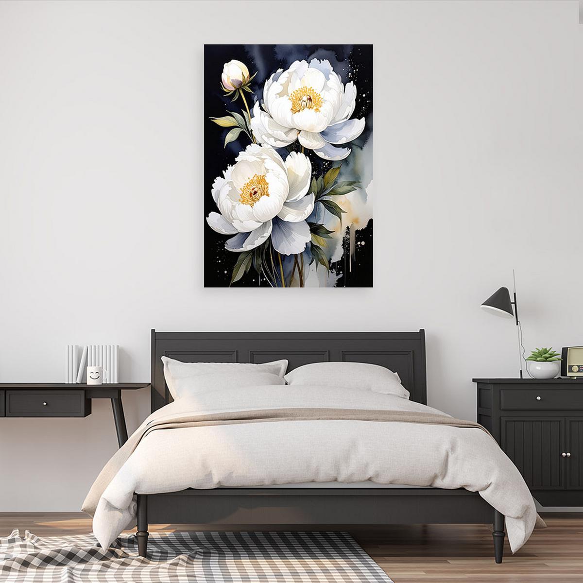 LEINWANDBILDER, Weiße Pfingstrosen Blumen Pflanzen Natur - Weiß, Textil (80/120cm) - Feeby