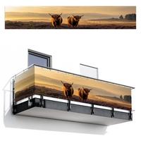 BALKON-SICHTSCHUTZ Schottische Hochlandbewohner - Heide - Landschaft - Tiere Groß 500x90 cm - Cognac, Kunststoff (500/90cm) - MuchoWow