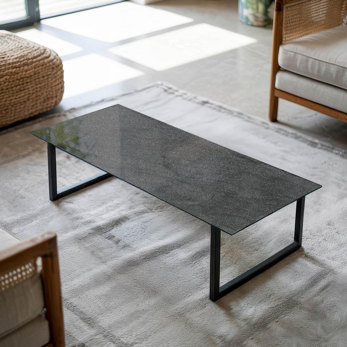 TISCHPLATTE 125x50 cm Natürliche Steinstruktur - Schwarz, Glas (0.4/125/50cm) - TULUP