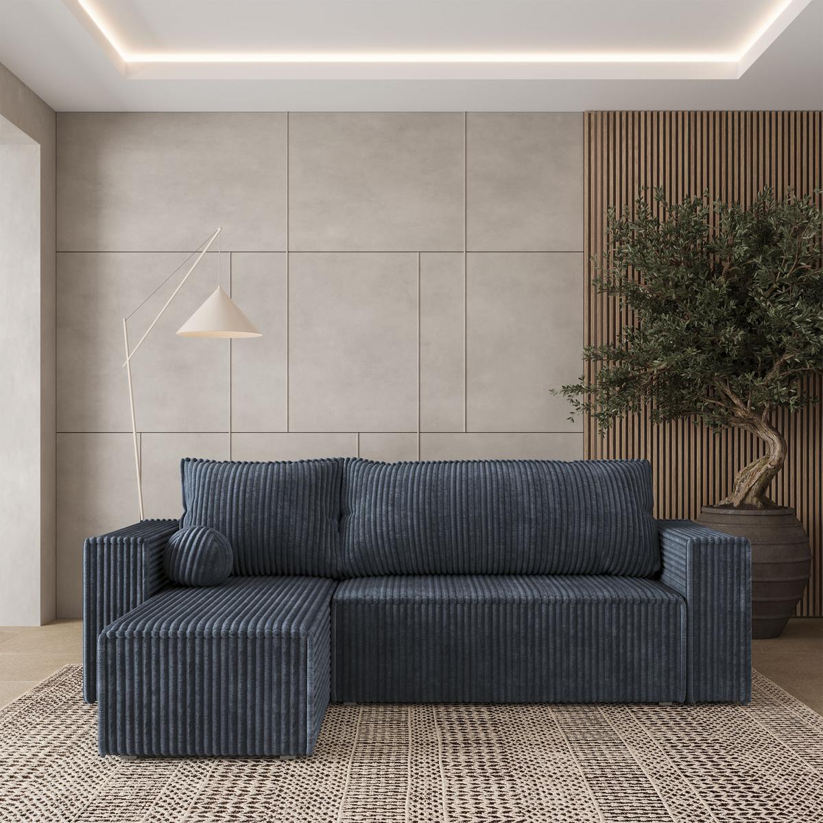 ECKSOFA RAVELO T Grau Kordstoff mit Schlaffunktion - Grau, Holz/Kunststoff (240/140cm) - MASSENO