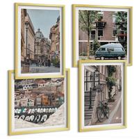 BILDER SET 4er Set - 50x50 cm & 40x60 cm Goldrahmen - Stadtansichten von Gebäuden - Goldfarben, Kunststoff (50/50cm) - TULUP