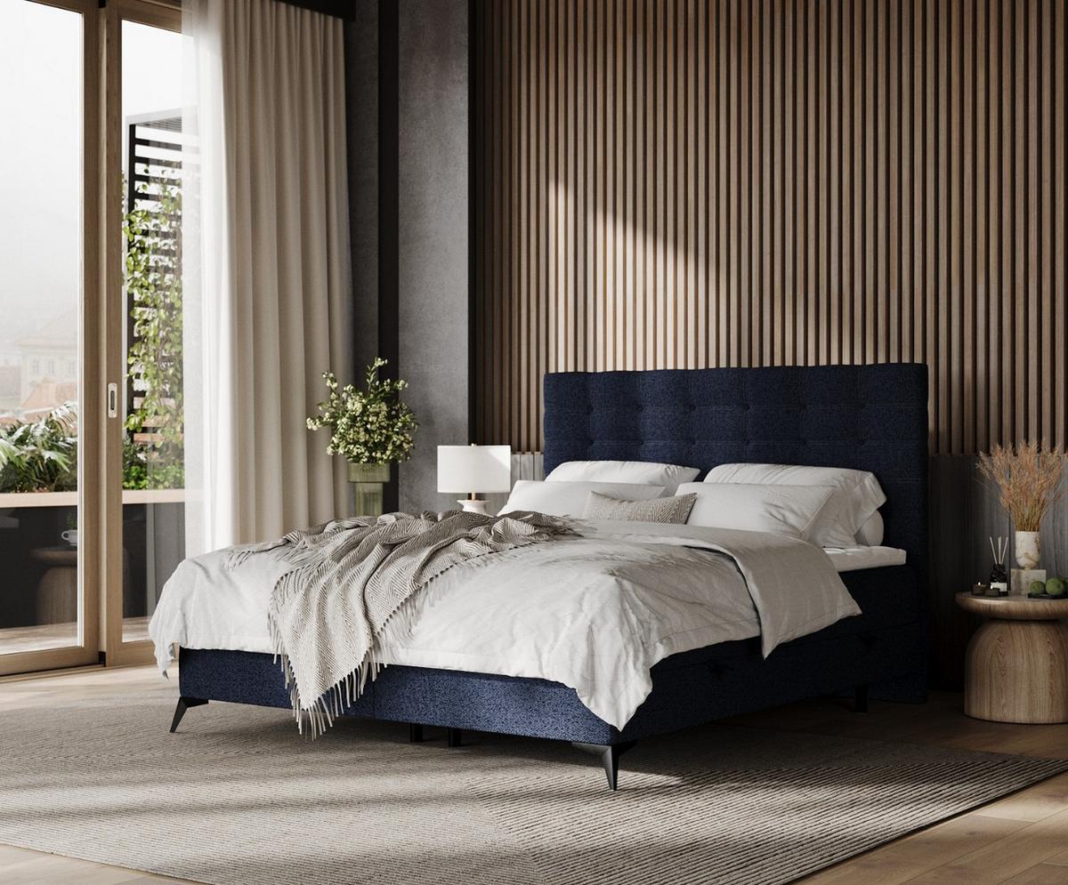 BOXBETT Niro 120/200 cm Marineblau im Riva Stoff - Schwarz/Dunkelblau, Holz/Holzwerkstoff (120/200cm) - AltaBeds