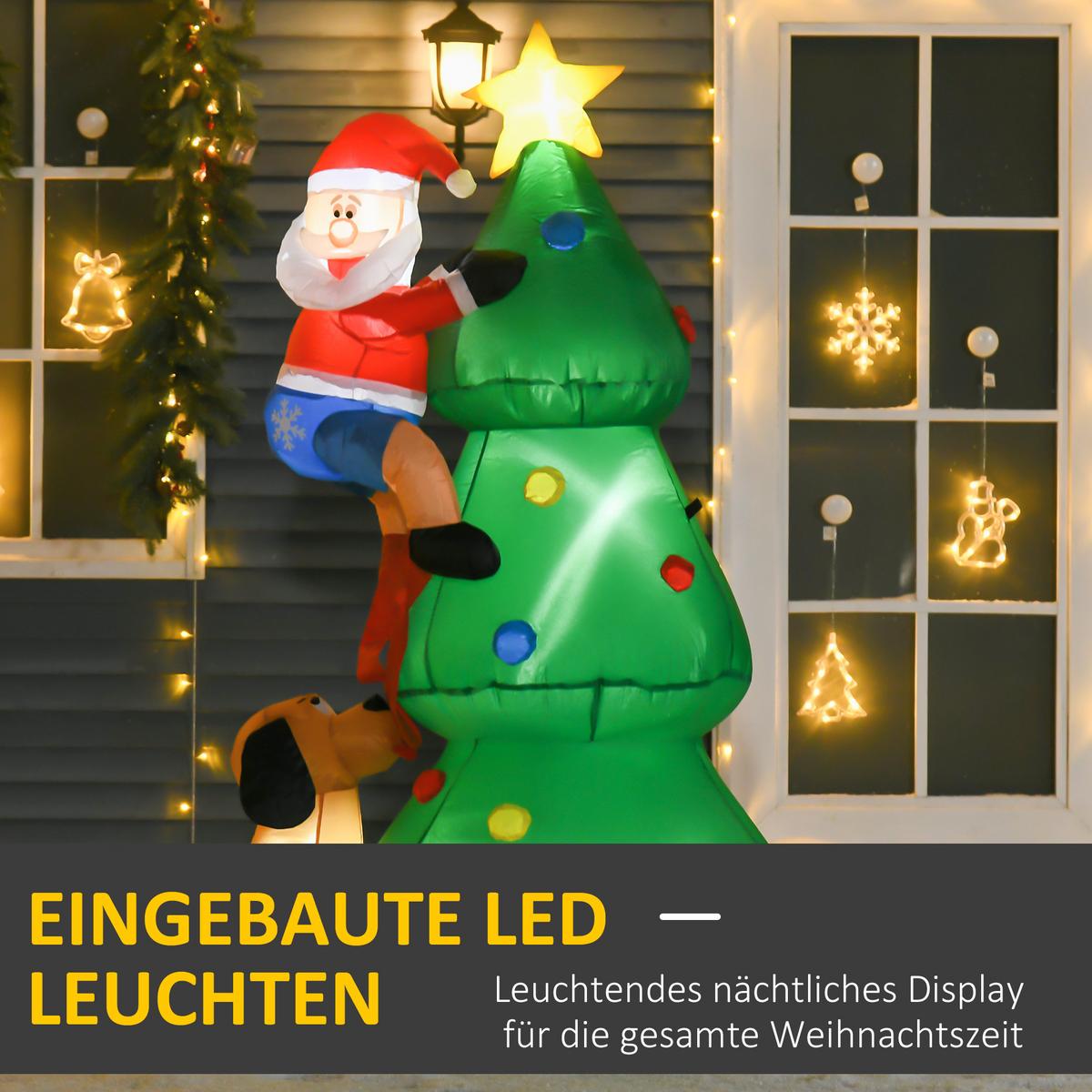 AUFBLASBARER Weihnachtsbaum Weihnachtsmann Hund 180 cm LED Selbstaufblasend - Grün, Kunststoff (85/180/123cm) - HOMCOM