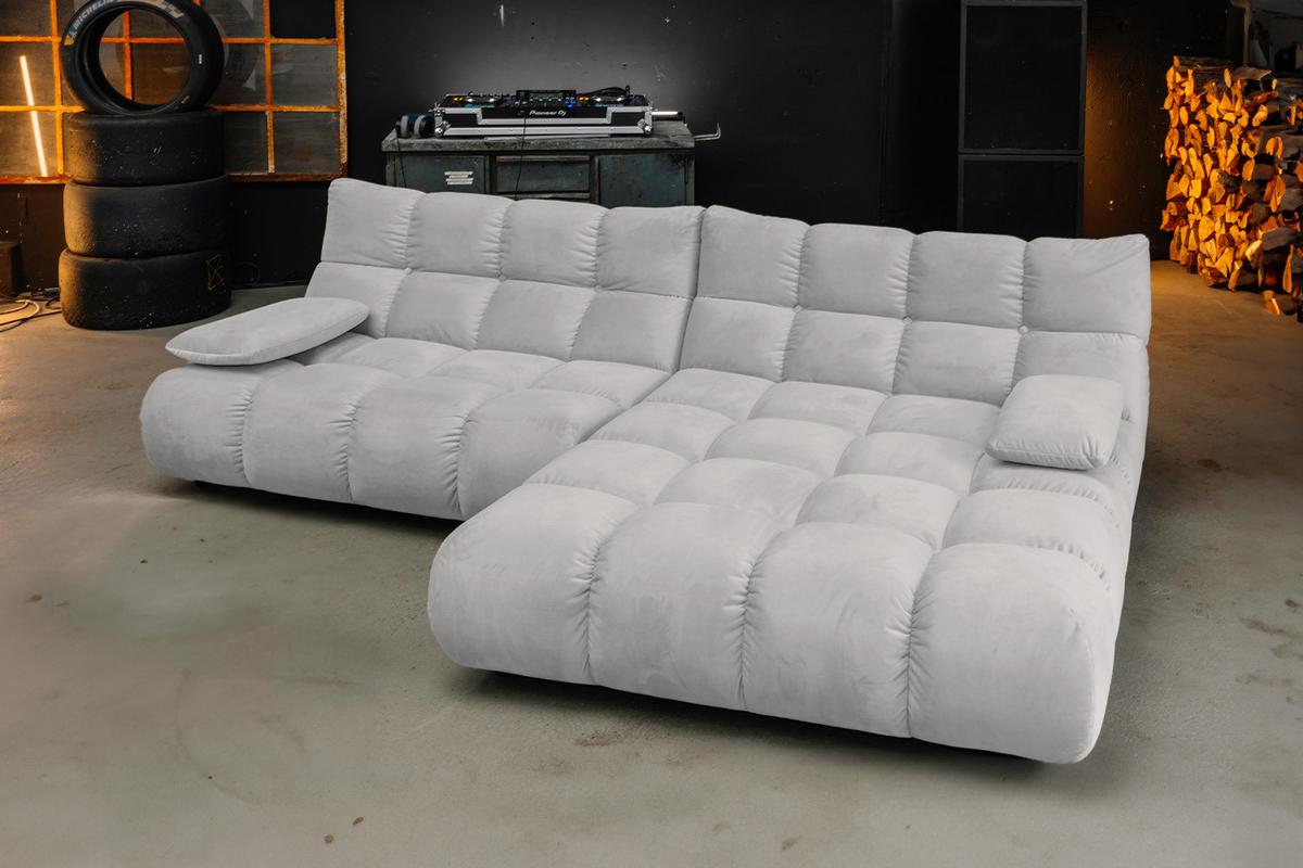 ECKSOFA VIVIEN Silber Velvet - Silberfarben/Schwarz, Kunststoff/Textil (290/178cm) - KAWOLA