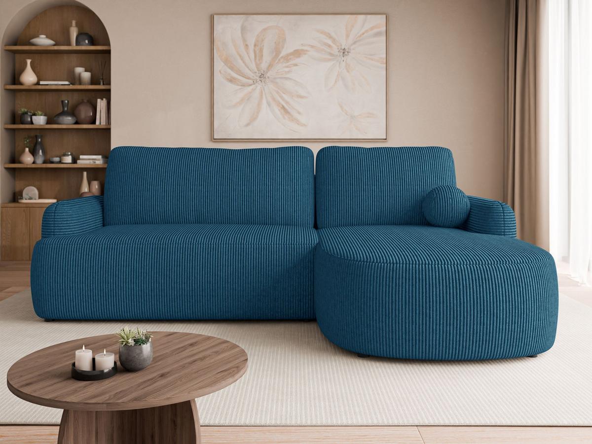 ECKSOFA Loridu Cord, Seite: Rechts - Blau/Schwarz, Holz/Kunststoff (250/174cm) - MIRJAN24