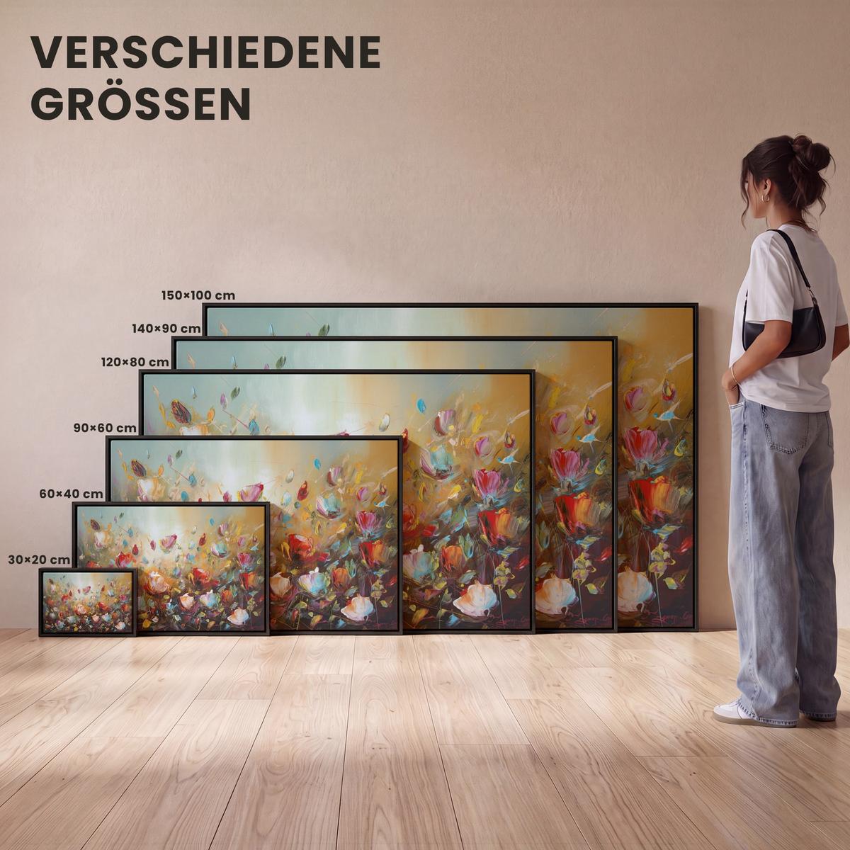 LEINWAND Bilder mit Rahmen - Blumen - Kunst - Natur - Ölgemälde - 140x90 - Multicolor, Textil (140/90cm) - MuchoWow