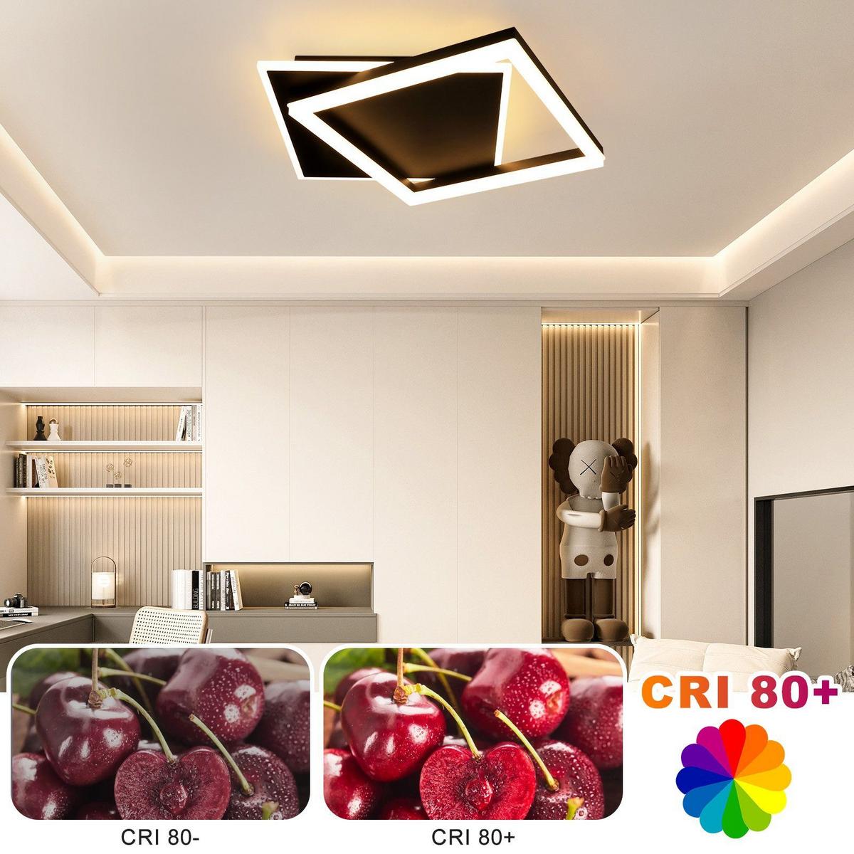 LED-DECKENLEUCHTE Lena 48.5/47.5/6 cm - Schwarz, Metall (48.5/47.5/6cm) - Nettlife