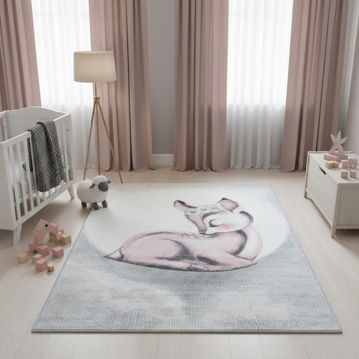 SPIELTEPPICH COGNE in Rosa, mit Reh-Motiv, 200 x 290 cm - Rosa, Textil (290/200cm) - KADIMA DESIGN