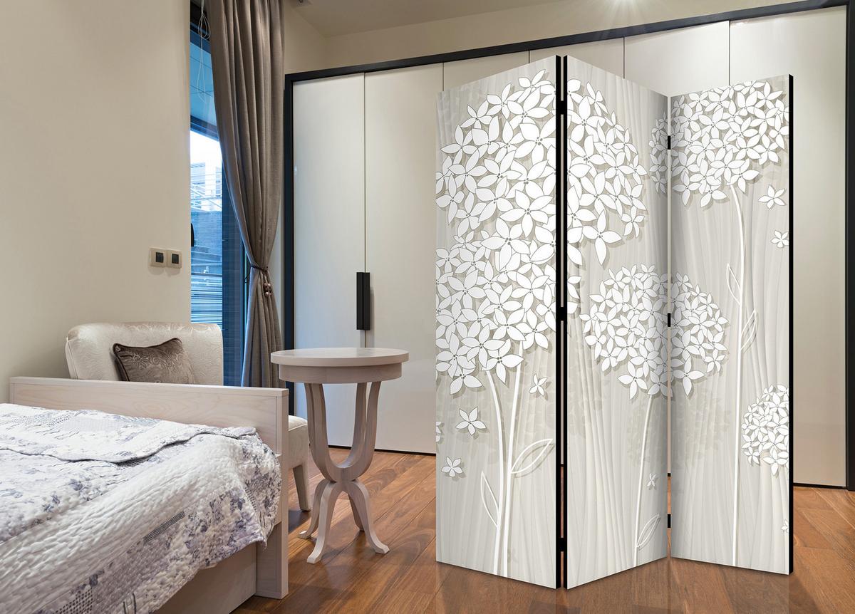 PARAVENT Beidseitig Bedruckter 3-tlg 135x172 cm Blumen Im Boho Stil - Beige, Holz/Textil (135/172/3cm) - Muralo