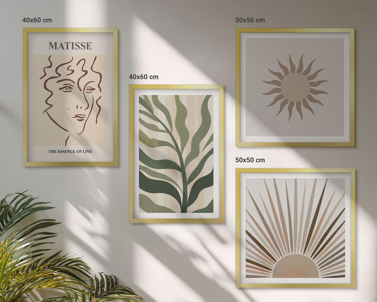BILDER SET 4er Set - 50x50 cm & 40x60 cm Goldrahmen - Abstrakte Pflanzenmuster - Goldfarben, Kunststoff (50/50cm) - TULUP