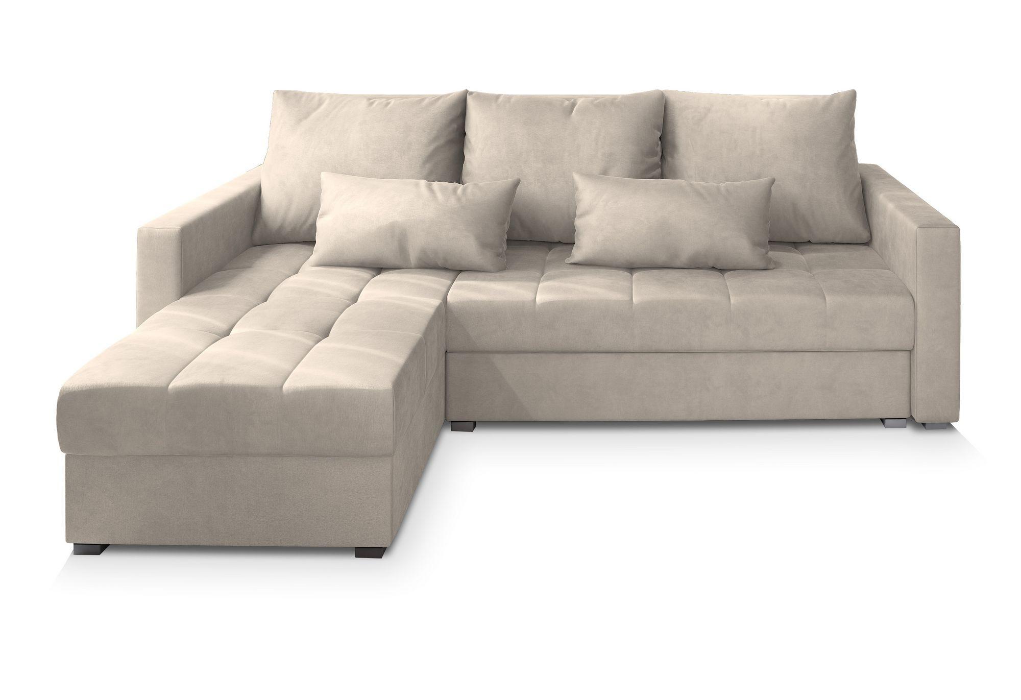 ECKSOFA KOS PIK M Creme Velours-Stoff mit Schlaffunktion - Creme/Grau, Holz/Kunststoff (220/140cm) - MASSENO
