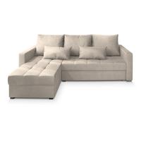 ECKSOFA KOS PIK M Creme Velours-Stoff mit Schlaffunktion - Creme/Grau, Holz/Kunststoff (220/140cm) - MASSENO