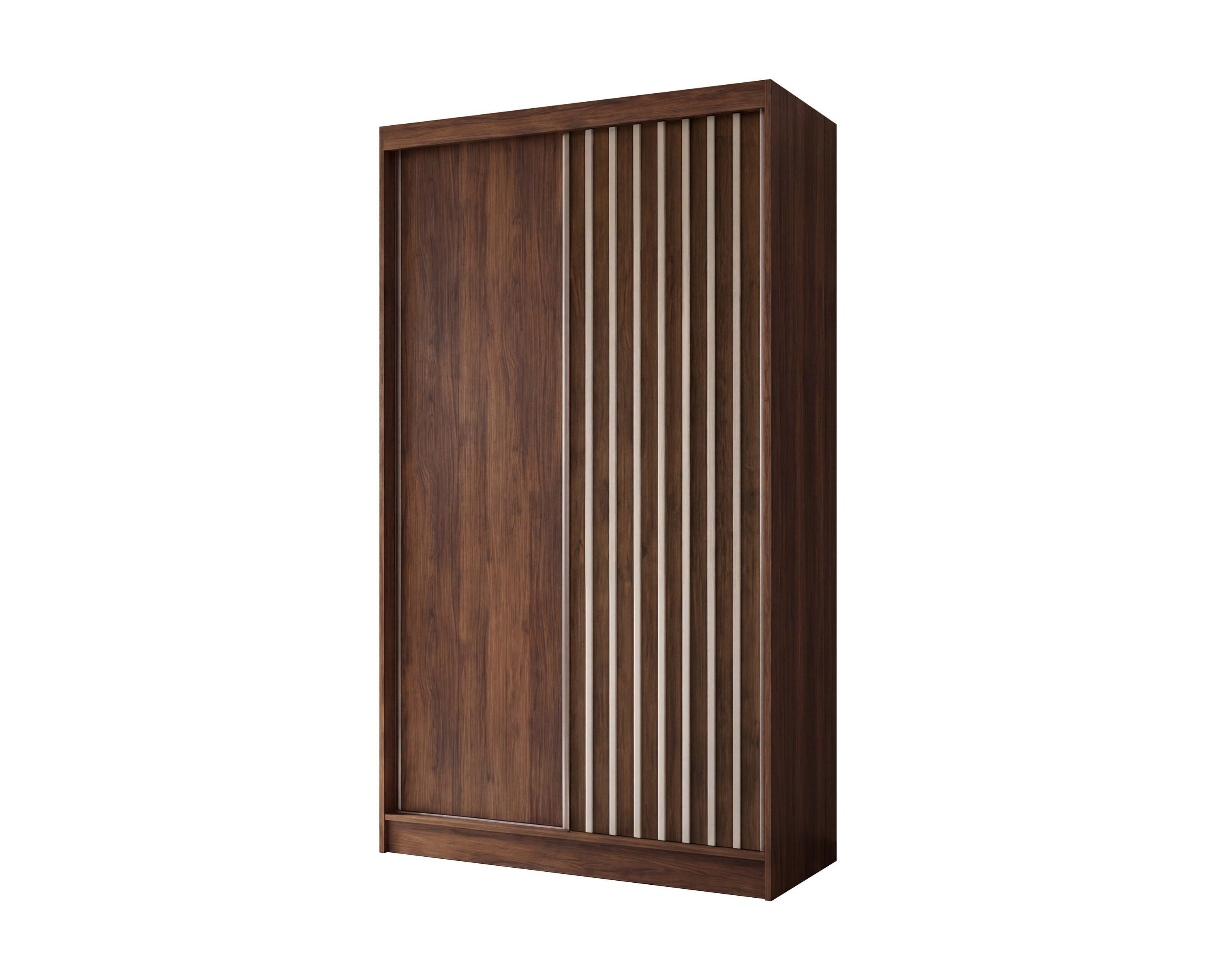 SCHWEBETÜRENSCHRANK LAMELLO 120/216/61 cm Modern Kleiderschrank 2-türig Nussbaumfarben - Nussbaumfarben, Holzwerkstoff (120/216/61cm) - MASSENO
