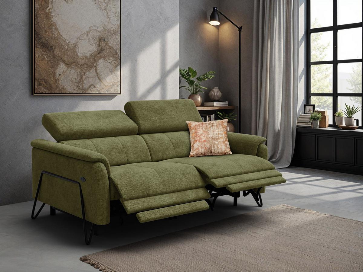RELAXSOFA RODEN 3-Sitzer, olive - Olivgrün, Holz/Textil (194/82/103cm) - Wozimo