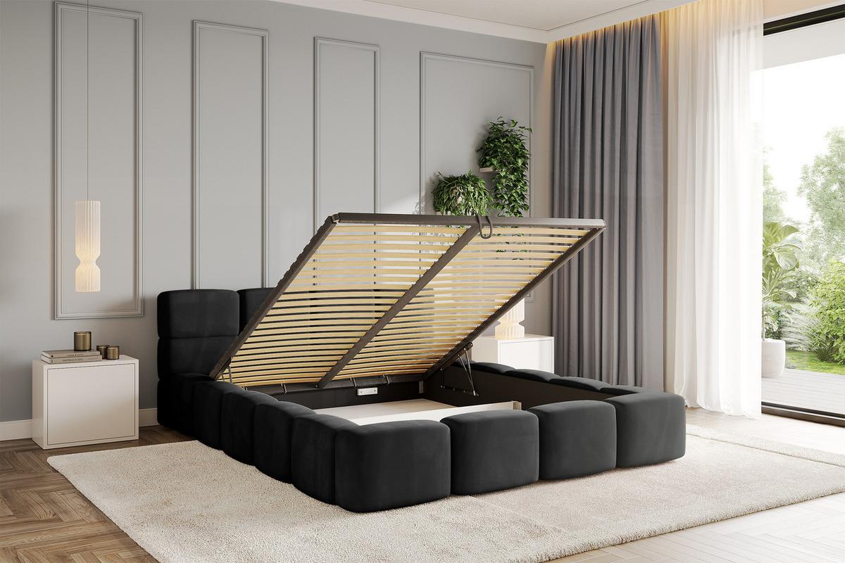 POLSTERBETT mit Bettkasten und Lattenrost, Bett mit Kopfteil, Boxbett ohne Matratze, Doppelbett mit Stauraum - NATA-v1 200x200 Schwarz - Schwarz Hochglanz, Holzwerkstoff/Textil (200/200cm) - ALTDECOR