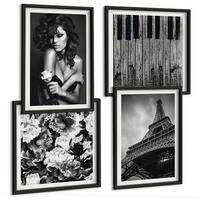 BILDER SET 4er Set - 50x50 cm & 40x60 cm Schwarzer Rahmen - Porträt einer Frau mit einer Eiffel-Rose - Schwarz, Kunststoff (50/50cm) - TULUP