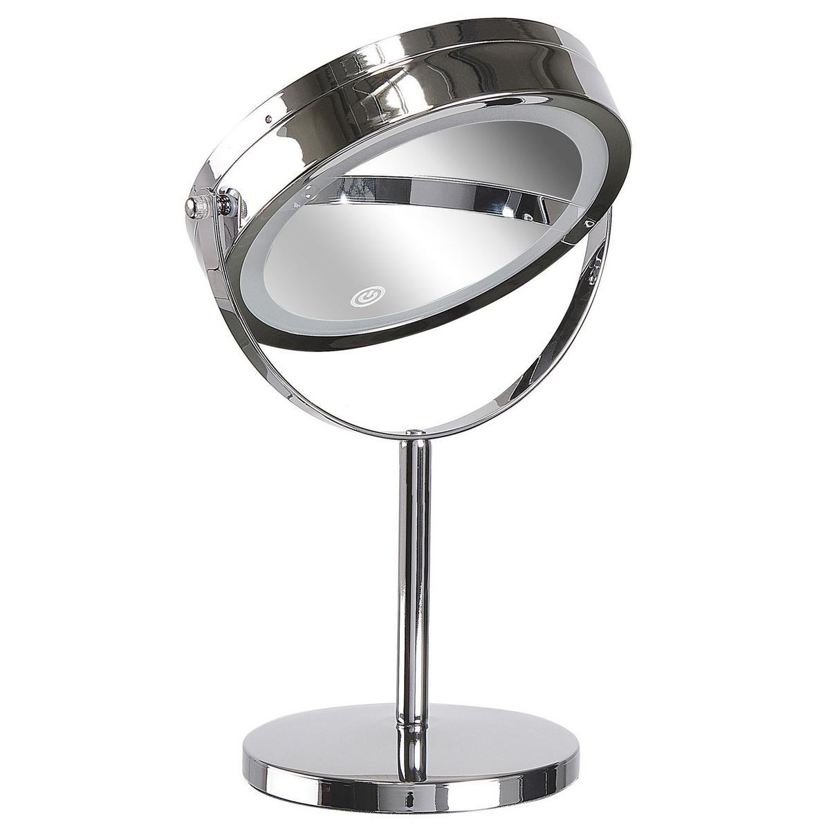 KOSMETIKSPIEGEL silber mit LED-Beleuchtung 20 cm Verdun - Silberfarben, Metall (20/31/14cm) - Beliani