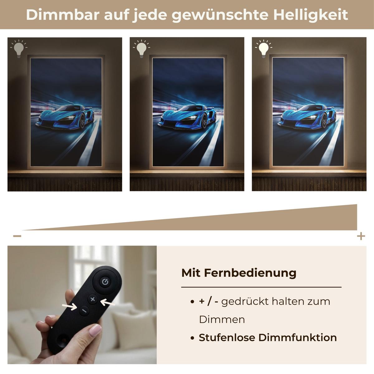 WANDLEUCHTE MIT AKKU Auto - Blau - Jungen - Kind 40x60 cm - Blau, Holzwerkstoff (40/60/8cm) - OnlyWow