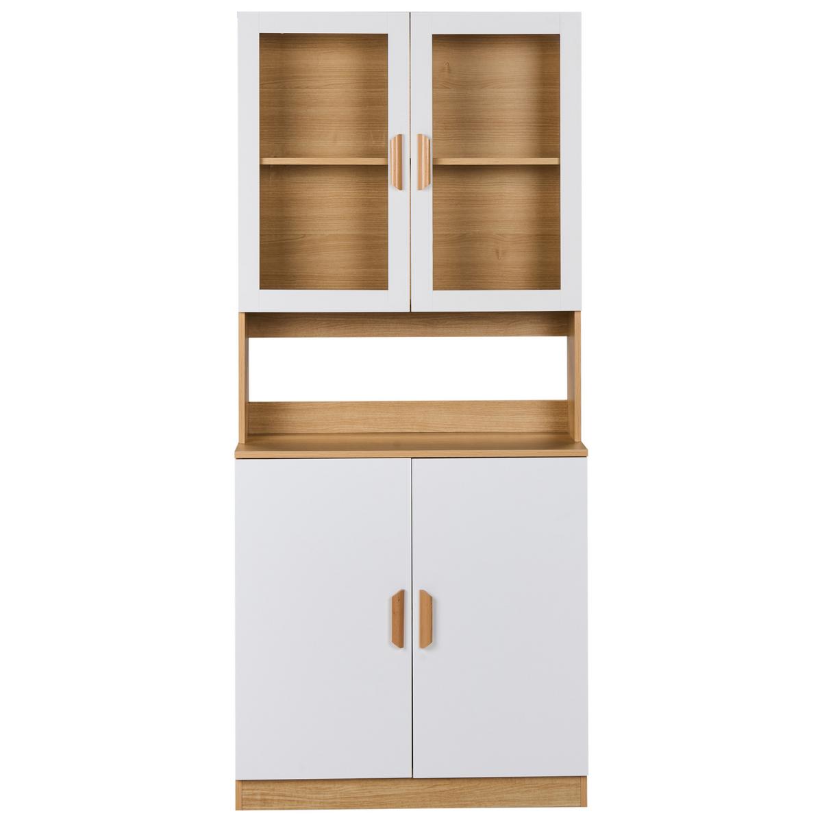 VITRINE mit Glastüren 80 cm Weiß Cygnet - Hellbraun, Holzwerkstoff (80/182/34cm) - Beliani
