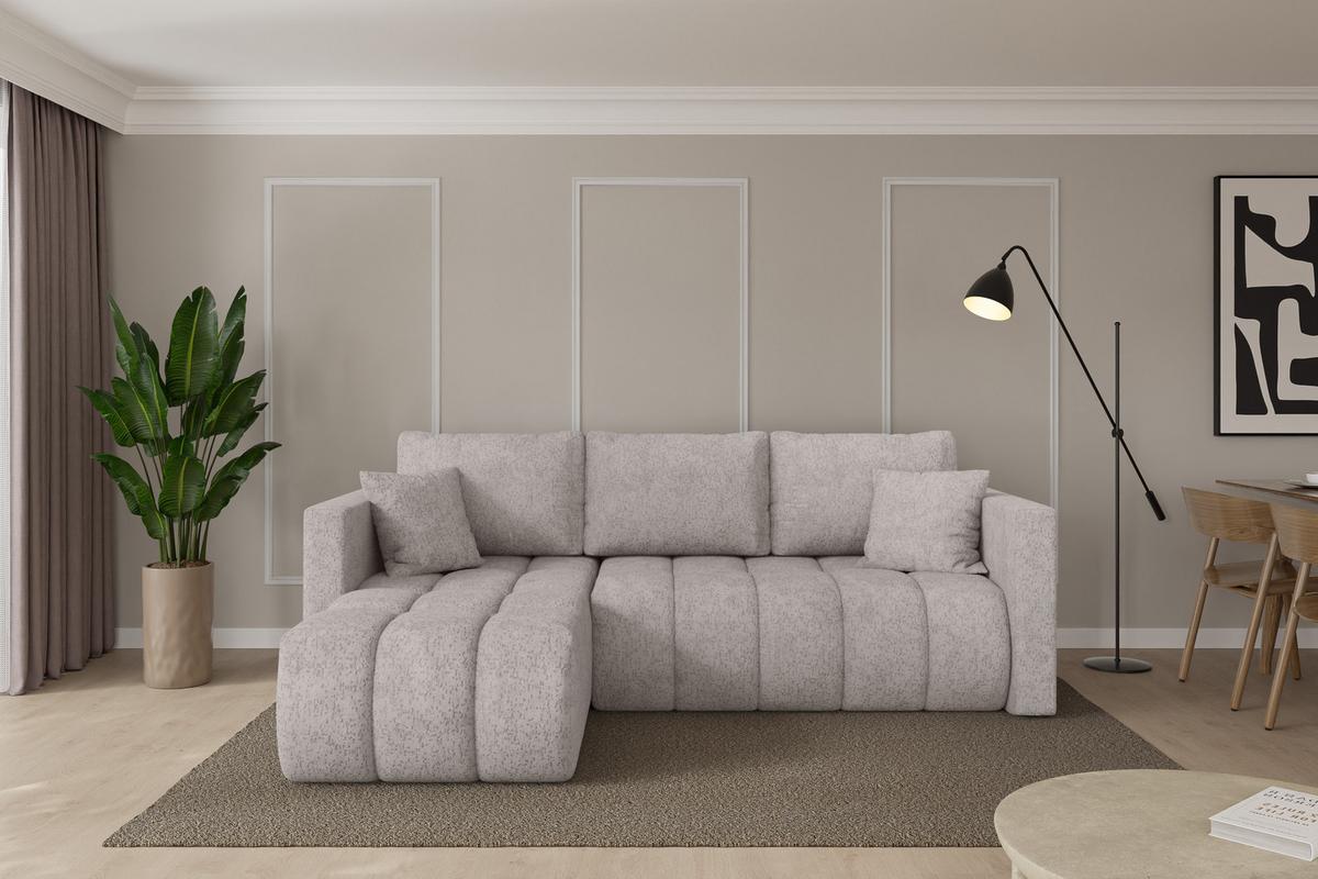 ECKSOFA mit Schlaffunktion Ottomane Links GARD-L 226x146x85 Hellgrau Velours - Hellgrau/Schwarz, Holzwerkstoff/Kunststoff (226/146cm) - ALTDECOR