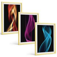 BILDER SET 3er Set - 40x60 cm Goldrahmen - Neonwellenlinien auf dunklem Hintergrund - Goldfarben, Kunststoff (40/60cm) - TULUP