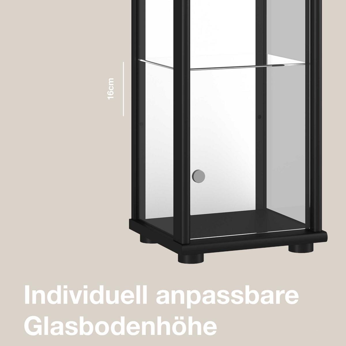 GLASVITRINE 33/37/176 cm mit Spiegel, LED & 4 höhenverstellbaren Glasböden - Transparent/Silberfarben, Glas/Holzwerkstoff (37/176/33cm) - K-Möbel