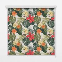 INNENROLLO - Fensterrollo - Rollo - 100x100 cm - Tropische Blumen und Blätter - Rot, Kunststoff (100/100/0.5cm) - TULUP