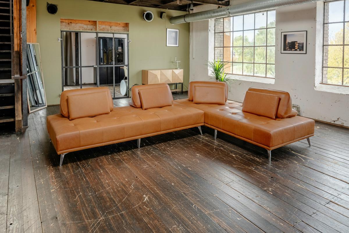 MODULSOFA WIOLO Braun Leder - Silberfarben/Braun, Leder/Metall (350/83/240cm) - KAWOLA