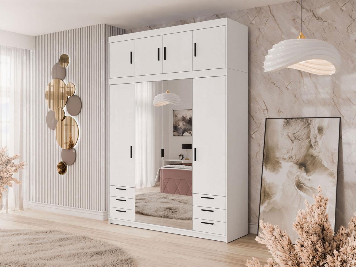 KLEIDERSCHRANK Elena 4D6S + Schrankaufsatz - Schwarz/Weiß, Holzwerkstoff/Kunststoff (177/246/53cm) - MIRJAN24